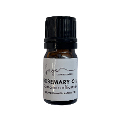 Rosemary oil bottle with a white label on a white background